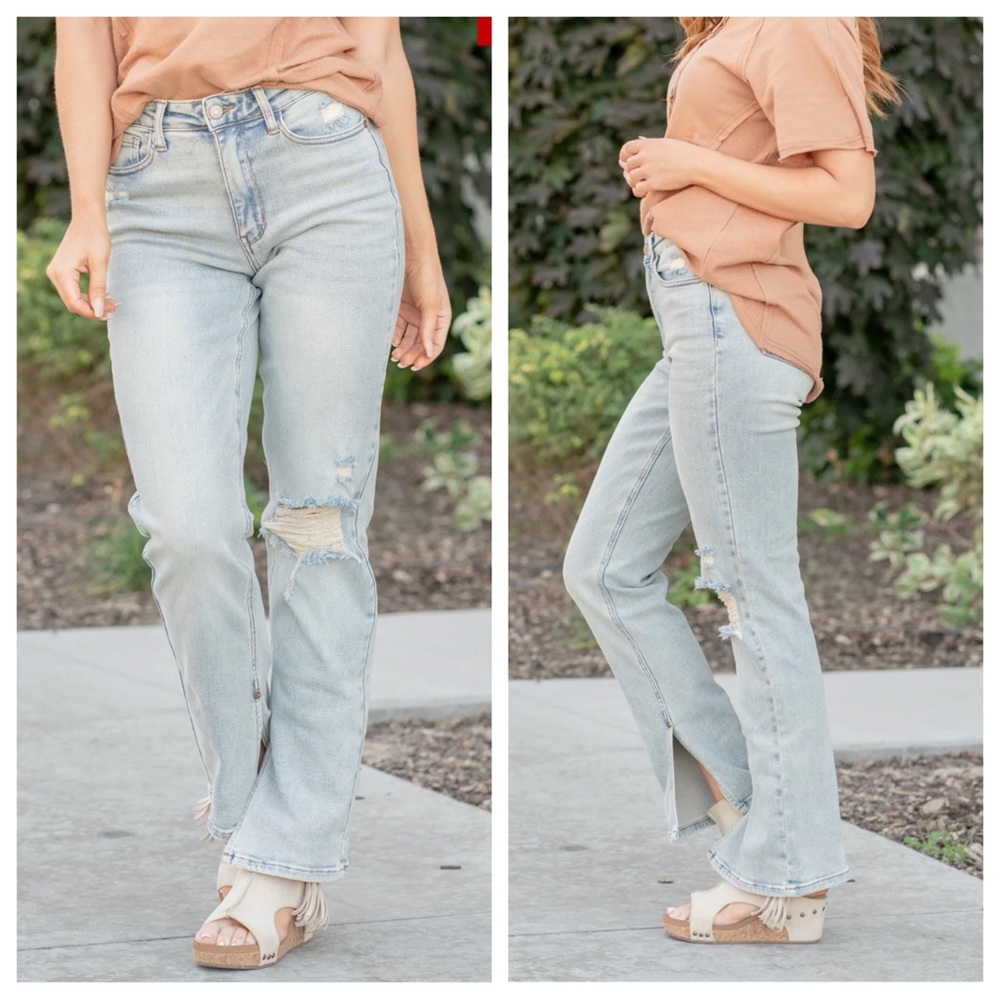 JUDY BLUE Adrian High Rise Slit Hem Straight Leg Jean size 15/32 14 NWOT JB88511